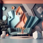 3d room interior design with geometric shapes generative ai