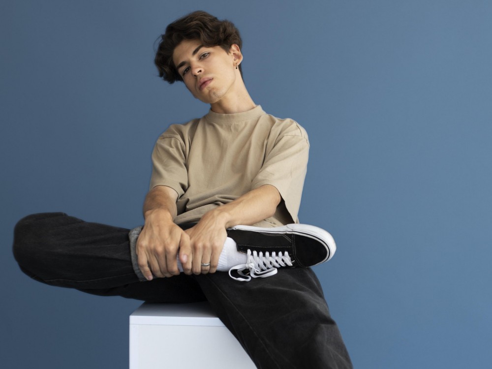 teenager boy stylish clothes posing