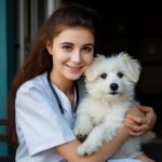 veterinarian with dog arms